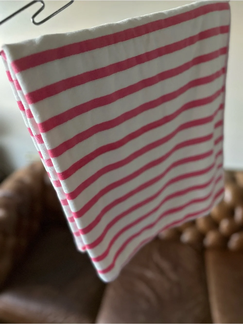 JML Lightweight Beach or Bath Striped Pink and White Towel